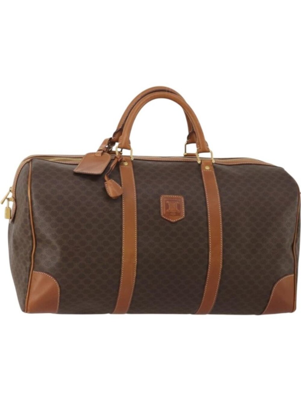 CELINE Macadam Canvas Boston Bag PVC Leather Brown Gold